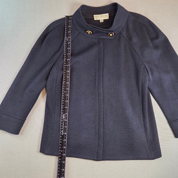St. John Collection Navy Knit Jacket Women’s Size 10 Gold Button Zip Front USA - Picture 7 of 16